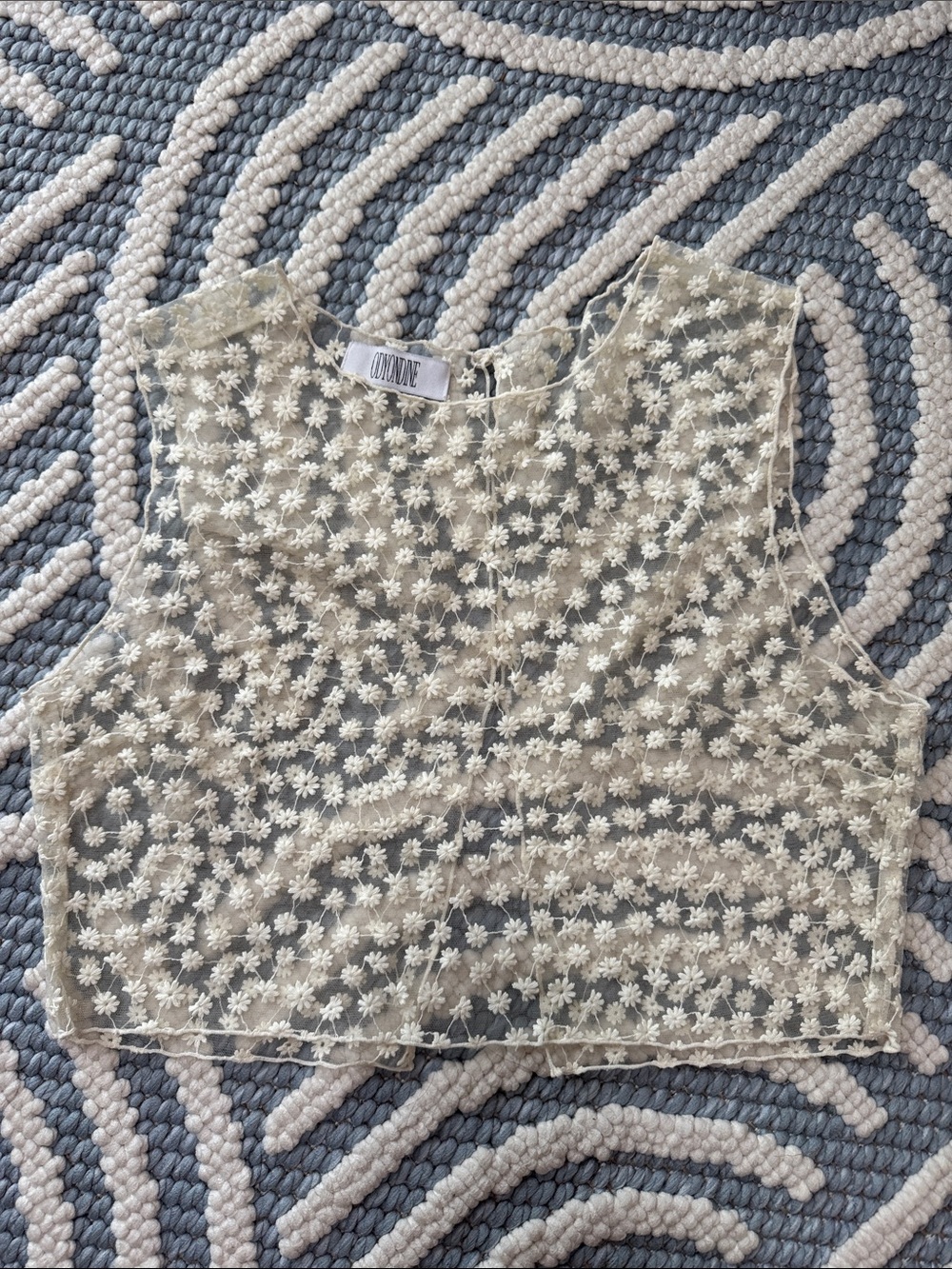 Odyondine 90s Y2K Sheer Floral Mesh Crop Top Fairy Grunge
